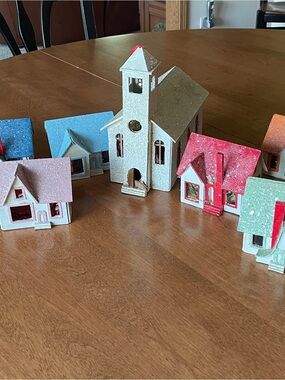Putz Christmas Houses Vintage Mid Century Set of 9